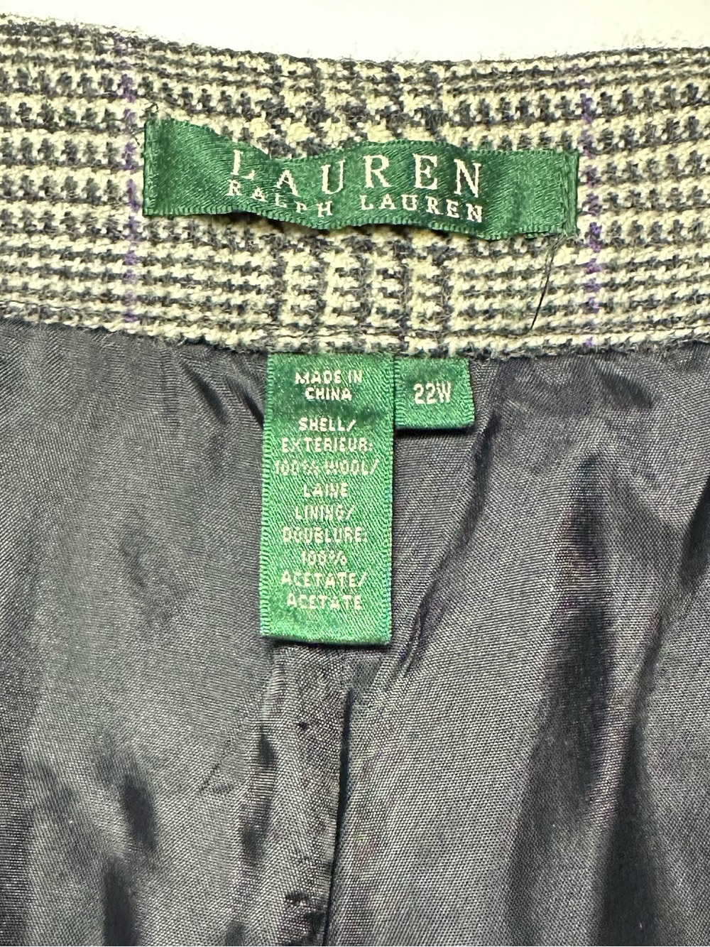 Lauren Ralph Lauren Black Ivory Glen Plaid Wide Leg Trousers 22W Lavender Accent - Picture 9 of 13